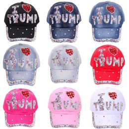 Trump's New Diamond Baseball Cap Sports et loisirs Diamond Denim Sunshade Hat Pearl Heart Letter Hats