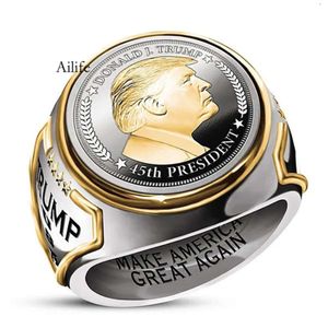 Trump Statue Commémorative Anneaux Men Coin High Party Supporter Punk Jewelry Gift 0422