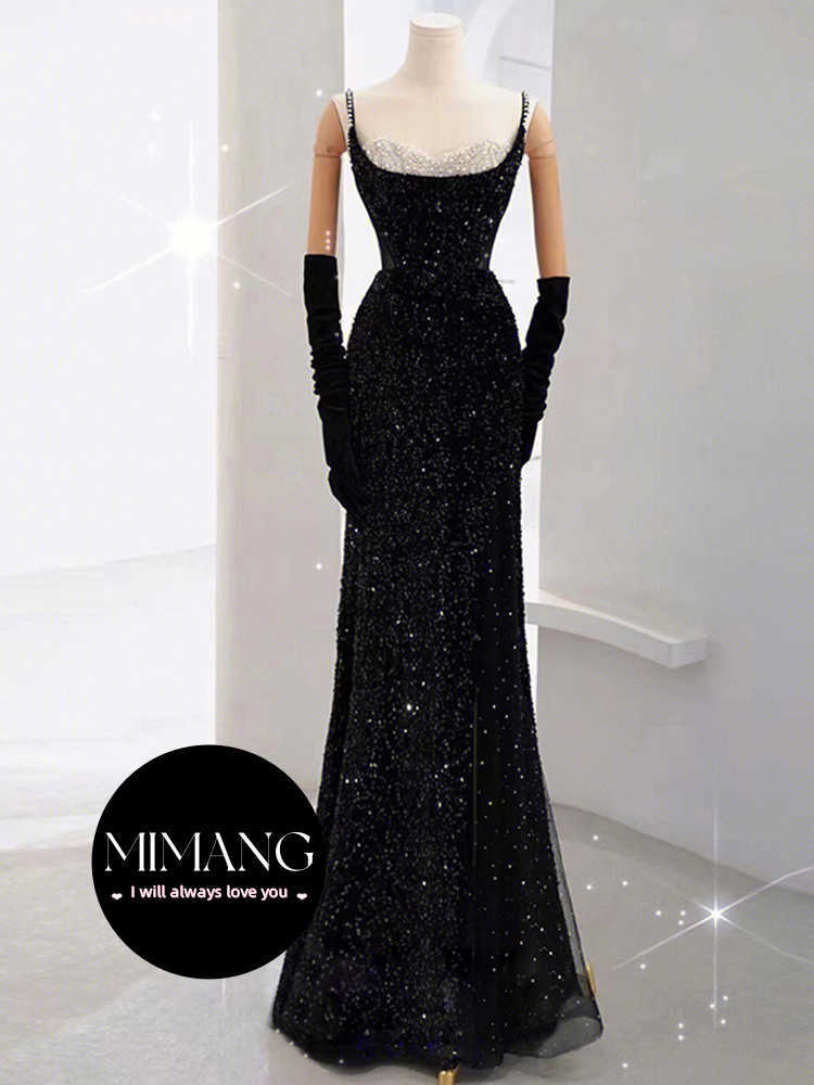 Trumpet/Mermaid Evening Dress Party Dress Graduation Dresses High end Luxury Black Sequins Elegant Style Meeting Dress Girl