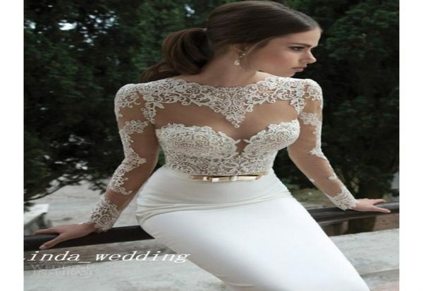 Trumpette sirène à manches longues Satin balayage Brusque Lace Backless Robes de mariée Boue nuptiale 6665549