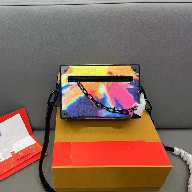 Tronco caixa saco designer bolsa de ombro mulheres crossbody sacos cadeia camuflagem colorido arco-íris renderização gradiente genuíno couro crossbody bolsa