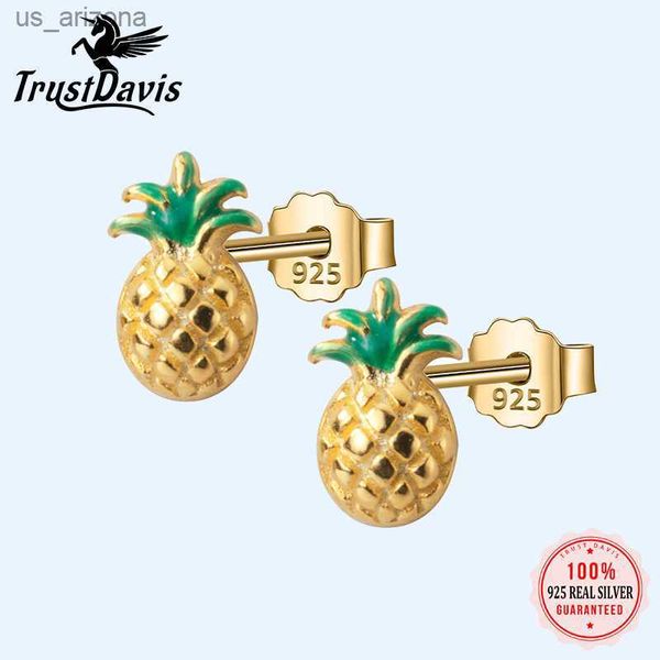 Trusta % 925 joyería de moda de plata de ley auténtica pequeña 5mmX7mm oro piña Stud pendientes regalo para niñas chico señora DS678 L230620