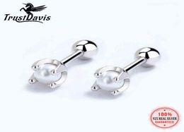 TrustDavis réel 925 en argent Sterling mode mélilot feuilles CZ vis boucles d'oreilles pour femmes enfants bébé bijoux DA2240 L2204272493