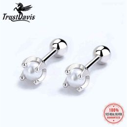 TrustDavis réel 925 en argent Sterling mode mélilot feuilles CZ vis boucles d'oreilles pour femmes enfants bébé bijoux DA2240 L220286G