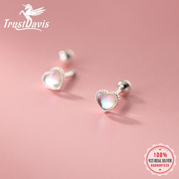 TrustDavis réel 925 argent Sterling coeur synthèse couleur glaçure vis boucles d'oreilles pour les femmes mariage Fine 925 bijoux DB514