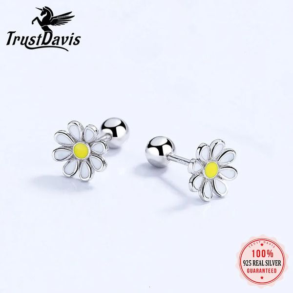 TrustDavis réel 925 en argent Sterling fleur de soleil vis perles boucles d'oreilles pour femmes enfants bébé filles bijoux minimalistes DB1431 240226