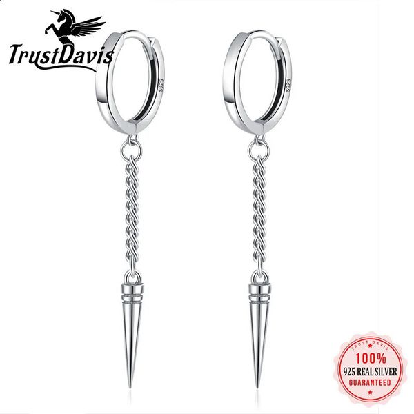 TrustDavis réel 925 Sterling Thai argent boucle d'oreille mode Punk Rivet chaîne cerceau boucle d'oreille pour les femmes de mariage bijoux fins DA2590 240119