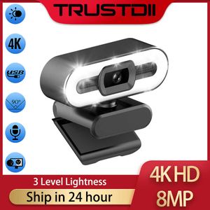 Trustdii Full HD 1080P 2K 4K Webcam mise au point automatique lumière de remplissage caméra Web avec microphone diffusion en direct USB ordinateur PC Web Cam HKD230825 HKD230828 HKD230828 HKD230828