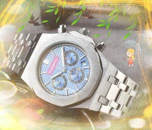 Betrouwbaar Automatisch quartz uurwerk horloges stopwatch roestvrij staal rubberen band automatische datum mannen Full Function klok ster stijlkeuze President Super Watch Gifts