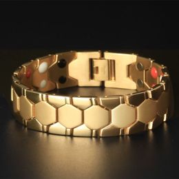 TrustyLan 18MM Brede Gezondheid Magneet Armband Indiase Mannen Sieraden Goud Kleur Gepolijst Roestvrij Staal Heren Armbanden Man Armband Y200238A