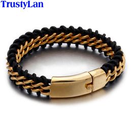 Trustylan Gold kleur roestvrijstalen lederen armband mannen 18 mm brede heren lederen armbanden sieraden polsband drop cadeau c107581803