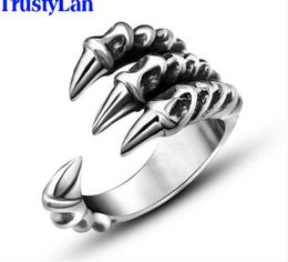 Trustylan New US Size 712 Punk Rock en acier inoxydable Biker pour hommes vintage Bijou gothique vintage Couleur argentée Dragon Claw Ring Men5833973