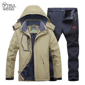 TRVLWEGO combinaison de Ski d'hiver hommes coupe-vent imperméable veste et pantalon de Snowboard extérieur super chaud 2 en 1 manteau de neige en polaire thermique 240104