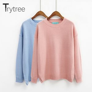 Trytree Automne Hiver Femmes Pull Casual O-Cou Acrylique Pull Solide Casual 14 Couleurs Pulls Ordinateur Tricots Mince Tops 201123