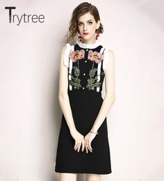 Trytree dames lente zomer jurk borduurwerk vintage vlinder jurk feestje oneck polyester shirt kyliejenner aline jurken y19051621880