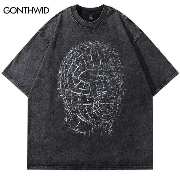 TS 2024 Men Hip Hop Streetwear T-shirt Iron Iron Human Head Model graphique T-shirt noir Coton Tshirt en vrac Harajuku Tops surdimensionnés J240506