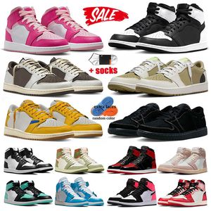 nike travis scott jordan travis scott jordan 1 travis low Basketball Shoes Mens Trainers Reverse Mocha Panda Satin Bred OG Dark Mocha【code ：L】Pink Men Women Big Size 13  Sneakers