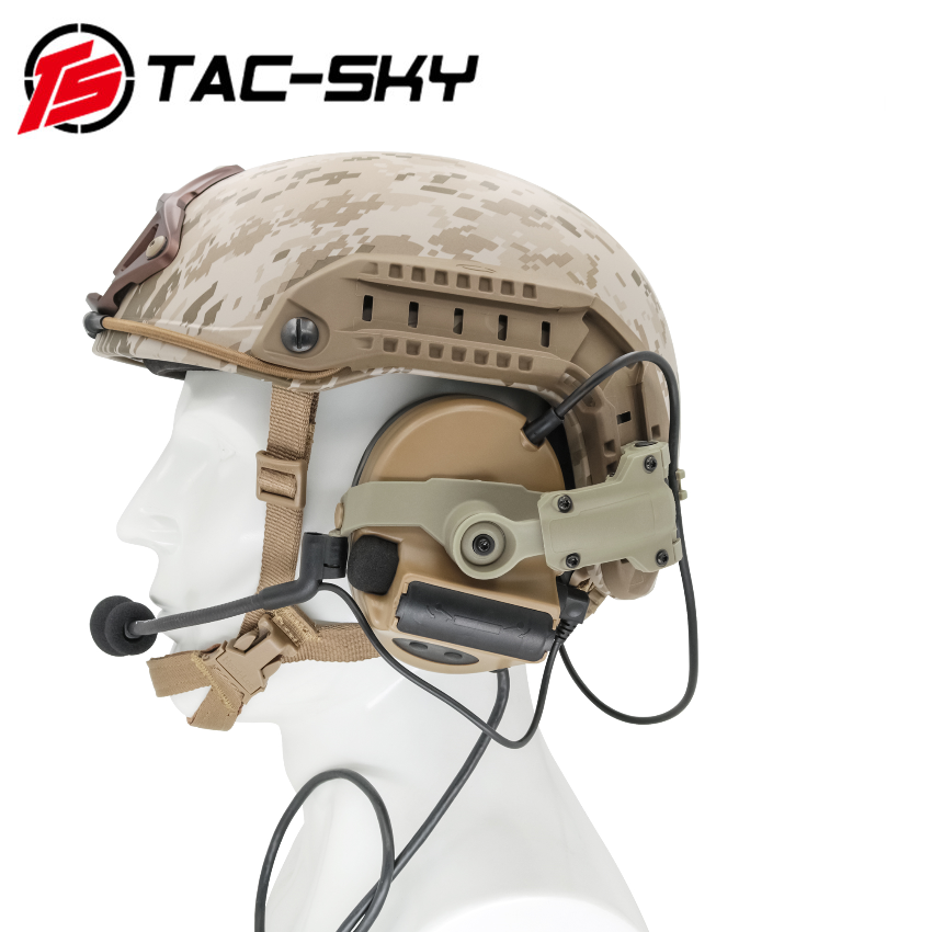 TS TAC-SKY Tactical Helmet ARC Rail Adapter Stand COMTAC II Headset with Headband & U94 PTT for Baofeng UV5R Walkie-Talkie