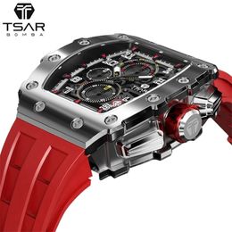 Tsar Bomba Mens Watch Top Brand Luxury Tonneau Design 50m Imperproof Inneildless Steelwatch Sport Chronograph Watch for Men 210910 291S