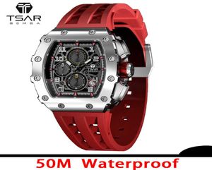 Tsar Bomba Mens Watches Luxury Sport Chronograph Quartz PolsWatch Sapphire Glass Roestvrij staal Tonneau Design Watch voor mannen H108666256