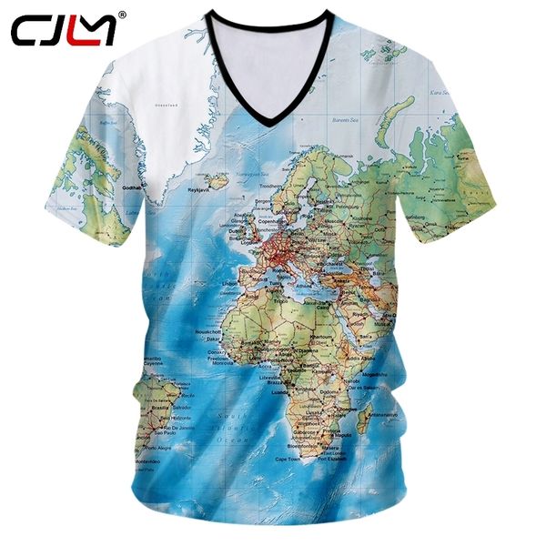 Camiseta Hombre Cuello en V profundo Slim Fit Camiseta 3D Impreso Mapa del mundo Hip Hop Tallas grandes 5XL 6XL Costuming Spring T Shirts 220623