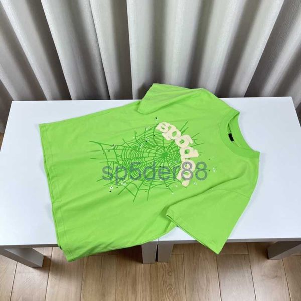 Camiseta hombre sp5der diseñador camisa verde gráfico tee verano araña sudadera con capucha 555 impresión mujeres alta calidad manga corta gente libre ropa cuello redondo 9B8I