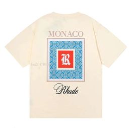 Diseñador camiseta rhude masculina camiseta diseñadora moda casual manga de manga corta estadounidense para hombres para mujeres camisetas redondas de cuello usado s-xxl