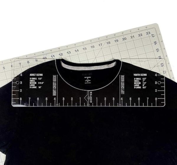 Guide des règles de t-shirt, outil d'alignement de chemise pour l'application de chemises par sublimation en vinyle avec tableau des tailles intégré, notions de couture HTV To7614793