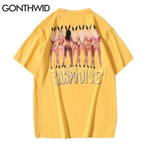 Camiseta de verano para hombre, ropa de calle, camiseta de manga corta con estampado de conejo Sexy para chicas, camiseta informal de algodón de Hip Hop Harajuku para hombre 210602