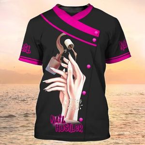 Camiseta Top técnico de uñas arte impreso 3D camisa uniforme ropa de mujer 2023 última moda rosa Femboy Friends 240318