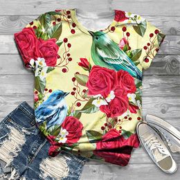 Tshirt Femmes Oiseau Imprimer Graphique Tee Mignon Tops Femme Streetwear Kawaii Vêtements À Manches Courtes Esthétique Fille Harajuku Chemise Ados Femmes T-sh