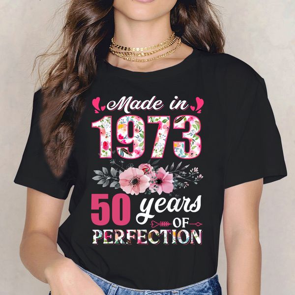 Camiseta para mujer Camiseta hecha en 1973 Flores 49 años 50 VIAJES Regalo de cumpleaños Patrón casual Top 230316