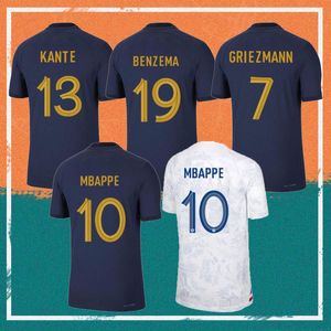 Camisetas 2223 Hombres franceses Kante Benzema Mbappe Soccer Jersey 2022 Francia Griezmann Giroud Pavard Hombres Camisa Kimpembe Saliba Varane Dembele Uniforme de fútbol Sx5