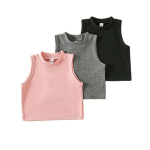 T -shirts 3pcs Summer Girl T -shirt Mouwloze mode Crop Top Girls Tees Baby Toddler Kinderkleding Kinderen Outfits Casual 230412