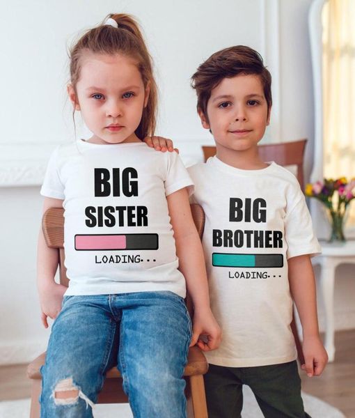 Tshirts Big sisterbrother Chargement des enfants drôles Annonce unisexe maman T-shirt enceinte bébé pour tout-petit à manches courtes décontractées 0367240914