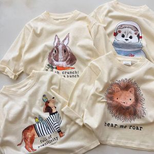 T -shirts kinderen lange mouw t -shirt schattige cartoon dierenprint baby casual pullover jongens tops zacht katoenen meisjes sweatshirt 230412