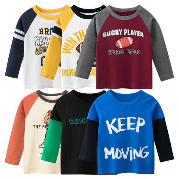 Camisetas Ropa para niños Otoño Niños Camiseta de fondo Letras Rugby Estampado Algodón Niños Camiseta Bebé Camisetas de manga larga Camisetas 230203