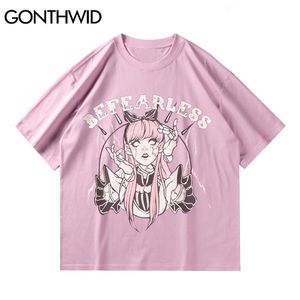 T-shirts Harajuku Japonais Anime Dessin animé Fille Imprimer T-shirts Chemises Hip Hop Été Casual Coton Lâche Streetwear Tops 210602