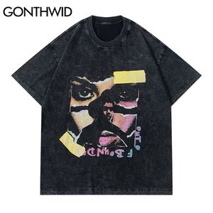 T-shirts Hip Hop Broken Face Imprimer T-shirts en détresse Chemises Mode Punk Rock Gothique Manches courtes Streetwear Casual Tops 210602
