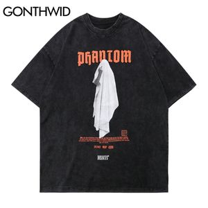 T-shirts Hip Hop Distressed Middle Finger Ghost Streetwear Tees Chemises Harajuku Hipster Casual Coton Tops À Manches Courtes 210602