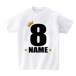 T -shirts Kinderhemd Aangepaste jongens S Girl Clothing Personaliseerde Verjaardagsleeftijd Naam Kroon Kinderen Ees Babykleding Nummer 230427