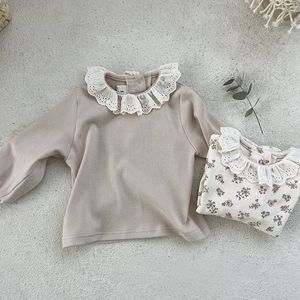 T-shirts Style coréen à manches longues coton impression dentelle panneau t-shirt printemps automne bébé filles vêtements enfant en bas âge fille hauts 230601
