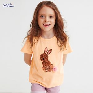 T -shirts Little Maven Baby Girls Zomer T -shirt Lovely Pink Rabbit Pargin Cotton Tops Soft and Comfort Casual Deskleding For Kids 230427