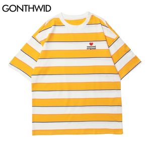 T-shirts Streetwear Hip Hop couleur rayé été t-shirts chemises hommes Harajuku mode décontracté coton lâche à manches courtes hauts 210602