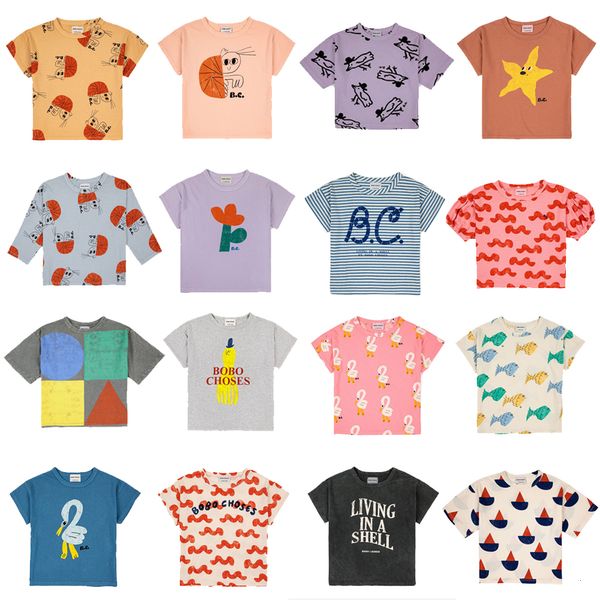 Tshirts Summer Bobo Kids Girls Boys Cartoon Print Baby Baby Berft Short T-shirt Vêtements Coton Pullover Tees 230322