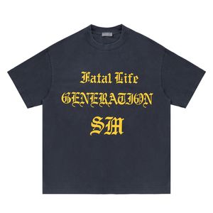 Camisetas lavadas letras Vintage manga corta Top camiseta Hip Hop camiseta suelta para hombres mujeres ropa