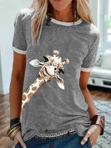 T-shirts Femmes Girafe Imprimer Dessin animé Tops Kawaii Vêtements femme Harajuku Streetwear Streetwear Chemise Short manches courtes Mignon Tee X0628