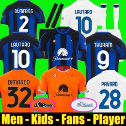 Fans Player 23 24 Maillot de football LUKAKU BARELLA INTERS MILANS LAUTARO VIDAL J. CORREA 2023 Maillot de football CALHANOGLU Kit homme 3ème équipement enfant DIMARCO THURAM