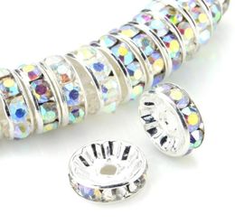 Tsunshine 100 piezas Rondelle espaciador cuentas de cristal chapadas en plata con diamantes de imitación checos cuentas sueltas para hacer joyas pulseras DIY 1234835