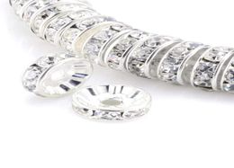 Tsunshine Components 100 pièces rondelle entretoise cristal breloques perles argent plaqué tchèque strass perle en vrac pour la fabrication de bijoux bricolage 2315824